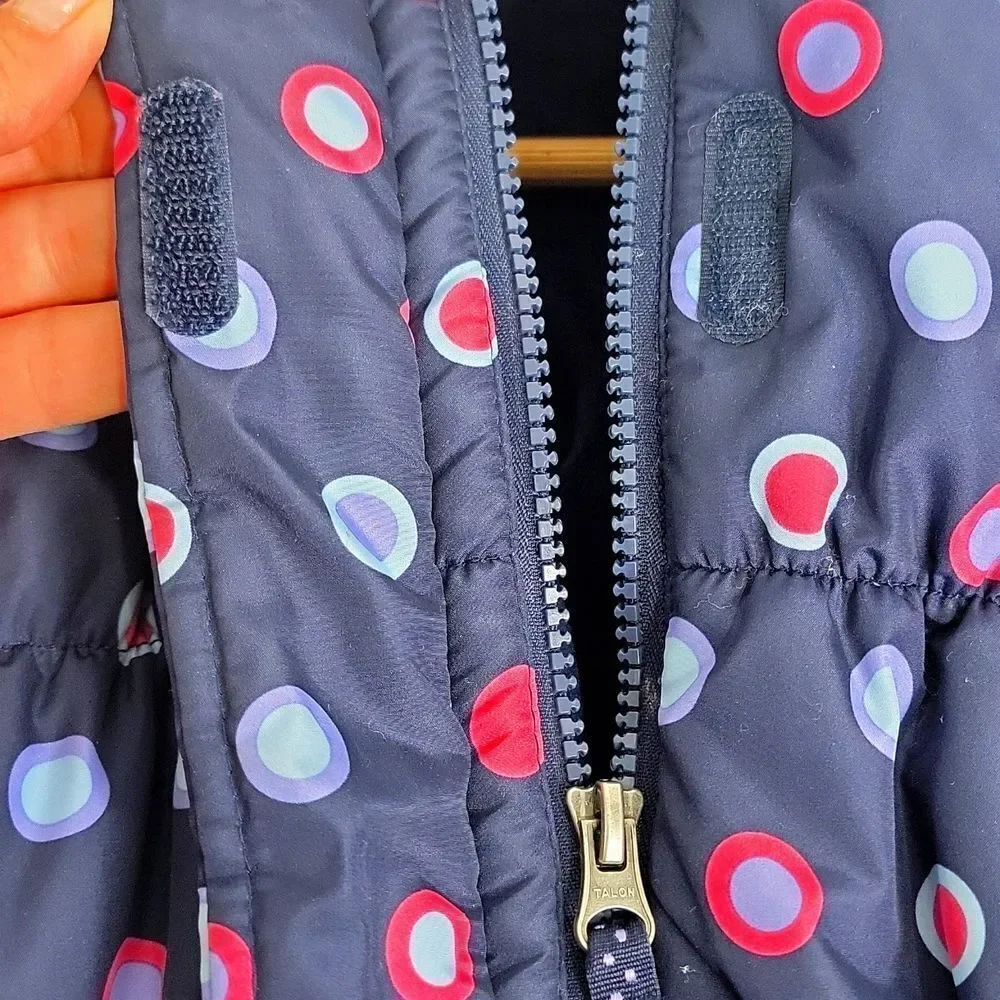 Lands'End. Blue Polka Dot Puffer Coat. Size 14. EUC